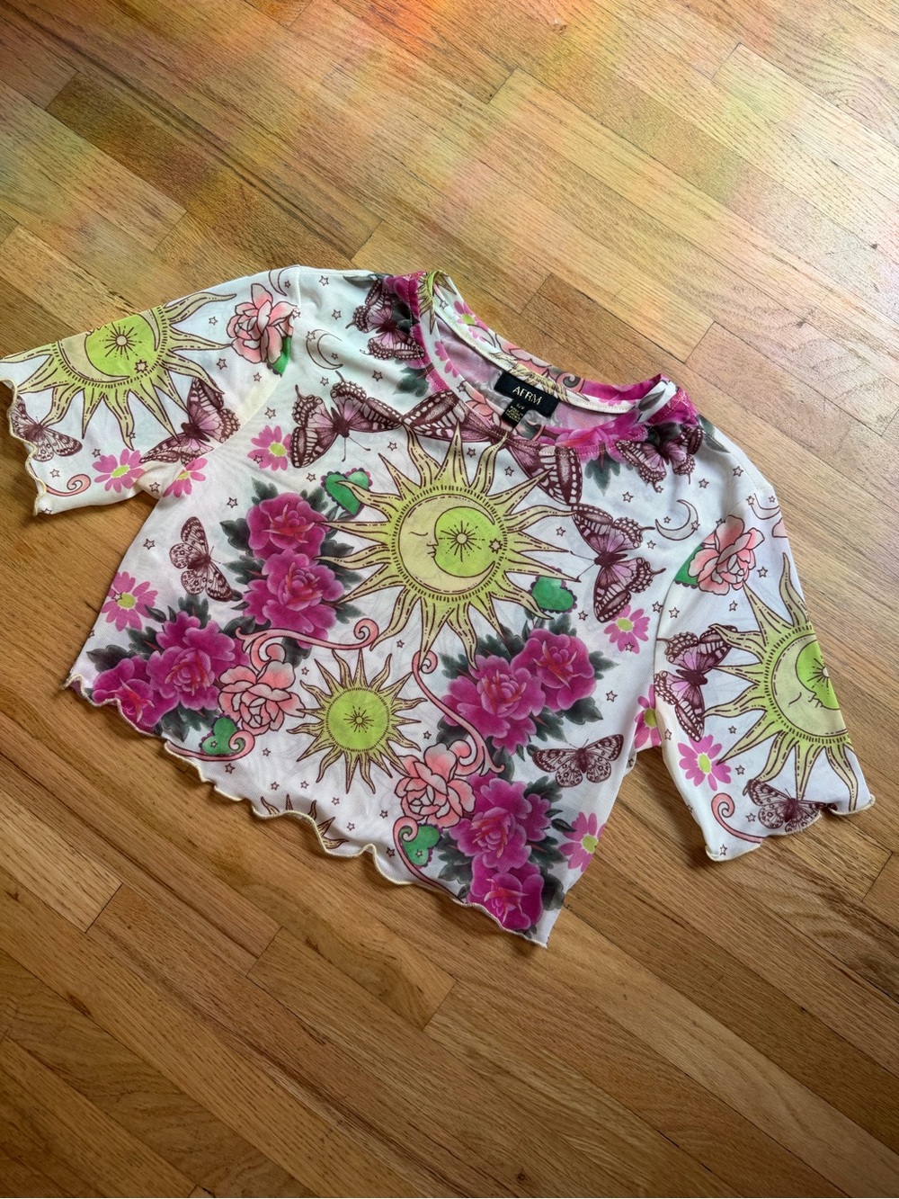 afrm sheet patterned crop top - size small